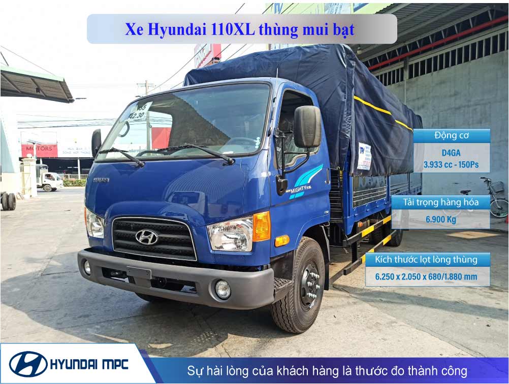 Xe tải Hyundai Mighty 110XL thùng mui bạt 7T dài 6.3m